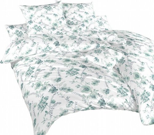 Pościel satynowa Kwiaty mięta na białym 140x200, 70x90 cm - bawełna