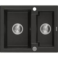 Zlewozmywaki - Mexen Carlos zlewozmywak granitowy 1,5-komorowy 582 x 475 mm, czarny/złoty metalik, syfon chrom - miniaturka - grafika 1