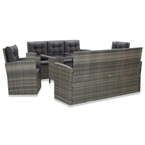 Zestaw Mebli Ogrodowych Rattan PE Szary, Stół 120x70x66 cm, Sofy 160x62x8