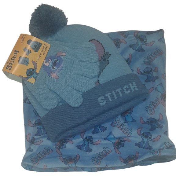 KOMPLET ZIMOWY CZAPKA KOMIN RĘKAWICZKI STITCH s1673