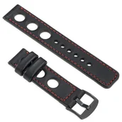 Akcesoria do pulsometrów i zegarków sportowych - moVear uStrap R1 Skórzany pasek do Garmin Fenix 6X / 5X / 3 - Pro, Plus, Solar (koperta 51mm) z adapterem QuickFit 26mm | Czarny z czerwonym przeszyci - miniaturka - grafika 1