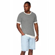 Koszulki męskie - Dzianinowy t-shirt męski w paski z splotem czarno-biały V1 OM-TSCT-0255 S - miniaturka - grafika 1