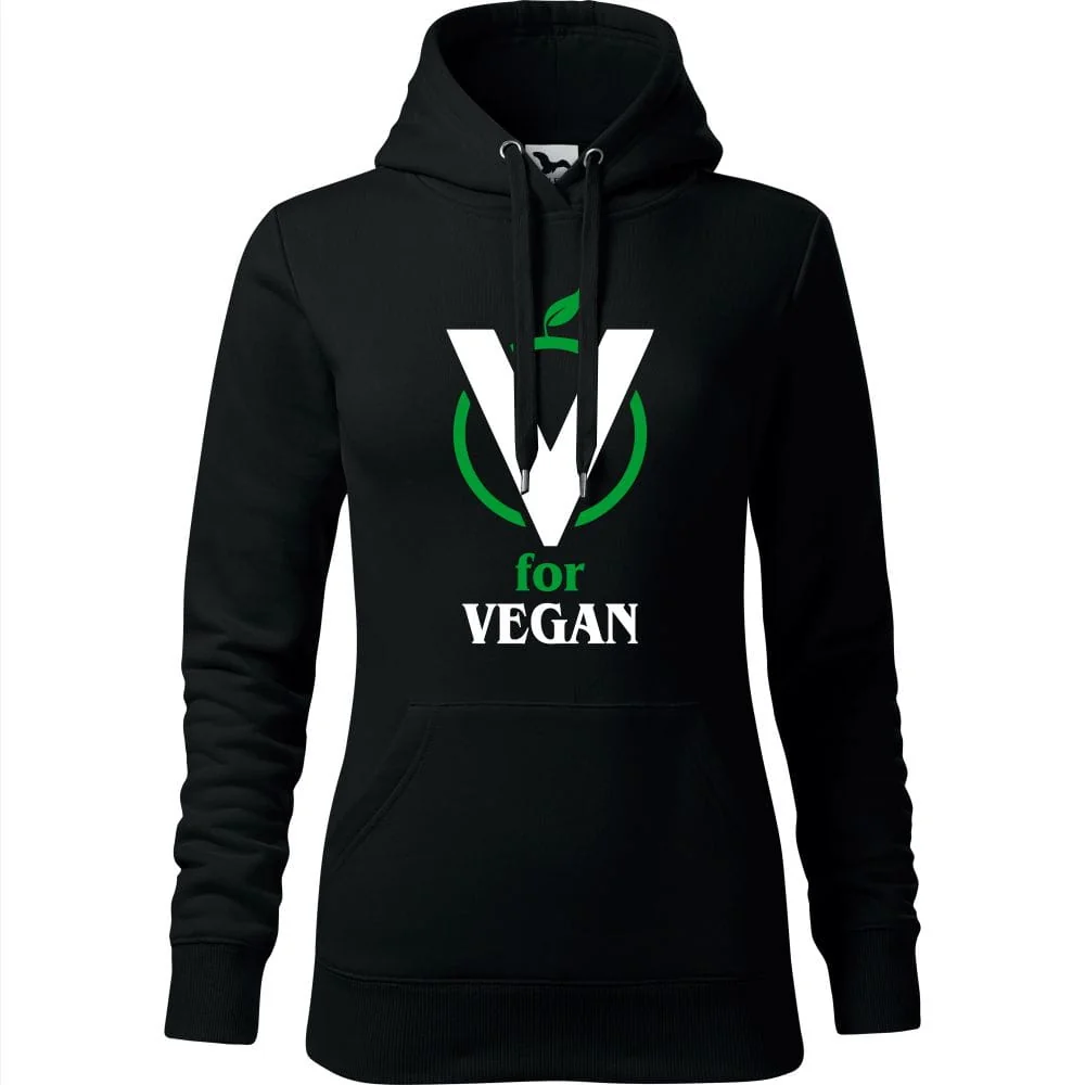 Damska Bluza Z Kapturem - V For Vegan Czarny Xl