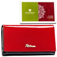 Portfele - Damski skórzany portfel Peterson duży na prezent portfel z dużą ilością przegródek, czarny czerwony - miniaturka - grafika 1