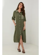 Sukienki - Rodier Lin Lniana sukienka w kolorze khaki - miniaturka - grafika 1