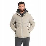 Kurtki męskie - Pikowana kurtka męska z łączonych materiałów beżowa V4 OM-JALP-0172 XL - miniaturka - grafika 1