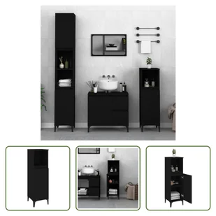 The Living Store Szafka łazienkowa czarna 30x30x100 cm materiał drewnopochodny - Szafki łazienkowe - miniaturka - grafika 1