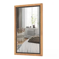 Lustra - COSTWAY prostokątne lustro z drewnianą ramą, 55 x 90 cm, rustykalne lustro ścienne, nietłukące lustro wiszące,Replika acyjne drewniane lustro z haczykiem, brązowe - miniaturka - grafika 1