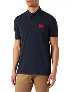 Koszulki męskie - HUGO Męska koszulka polo Dereso222 Slim-Fit z bawełny piqué z czerwonym logo, Dark Blue405, S - grafika 1