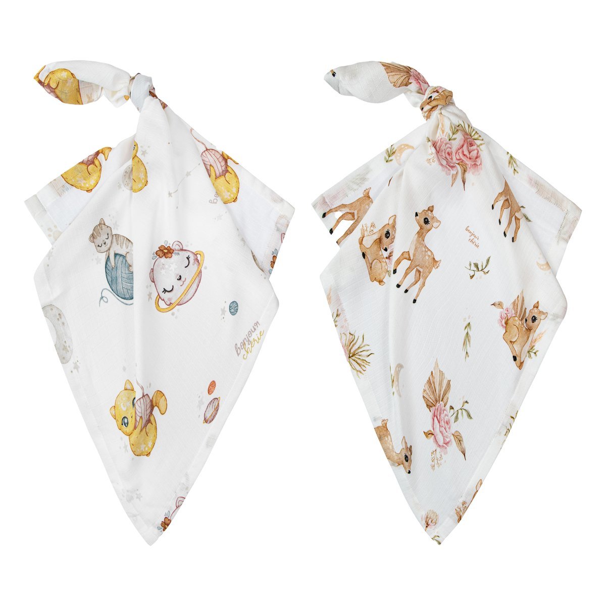 Pieluszka bambusowa 70x70 cm Kotki + Sarenki 2 PACK