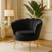 Fotele - Fotel Wypoczynkowy do Salonu ANGEL Muszelka Czarny Welurowy Nowoczesny - miniaturka - grafika 1
