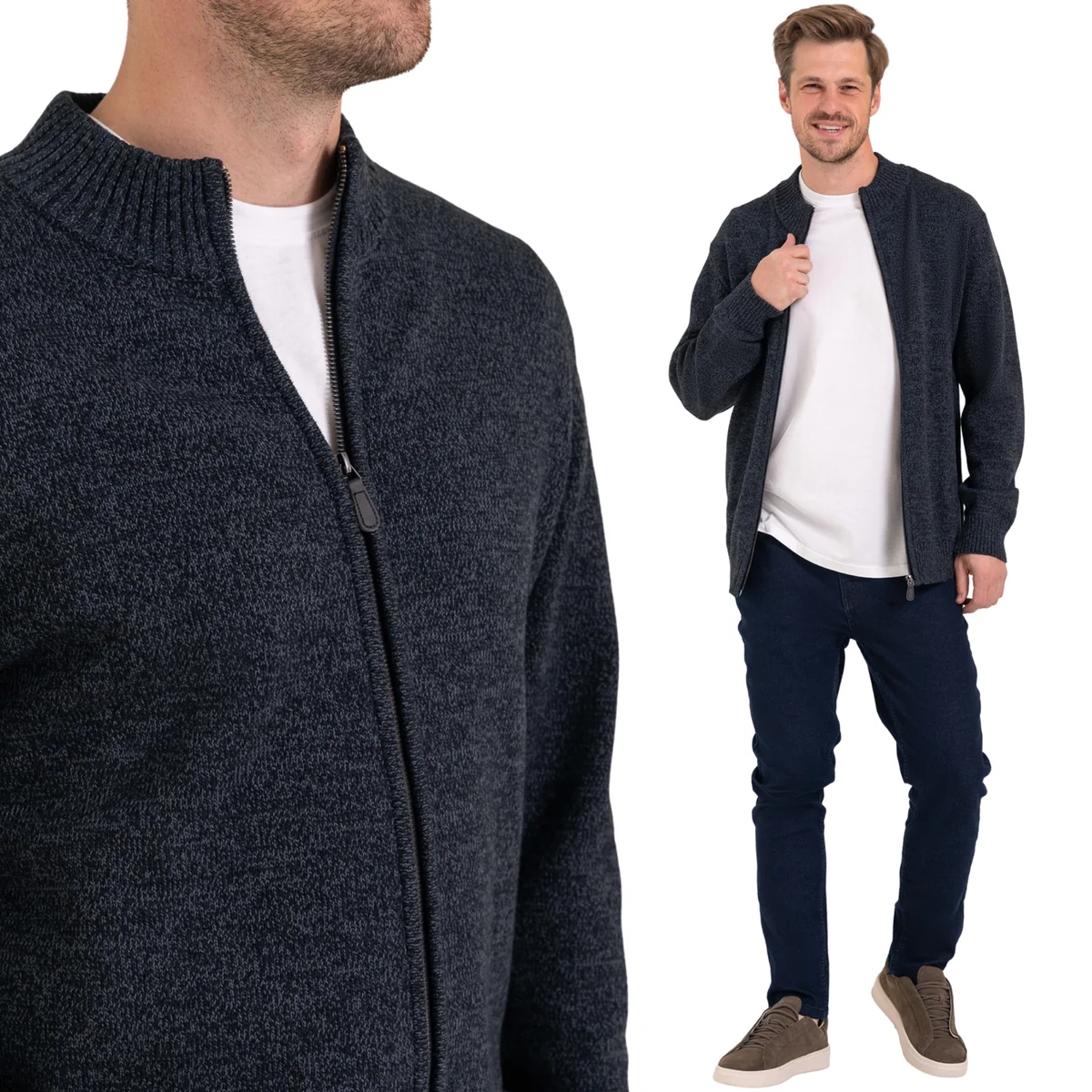 SWETER MĘSKI CIEPŁY MIĘKKI BAWEŁNIANY ZE STÓJKĄ ZAPINANY NA ZAMEK MORAJ XXL DARK GREY