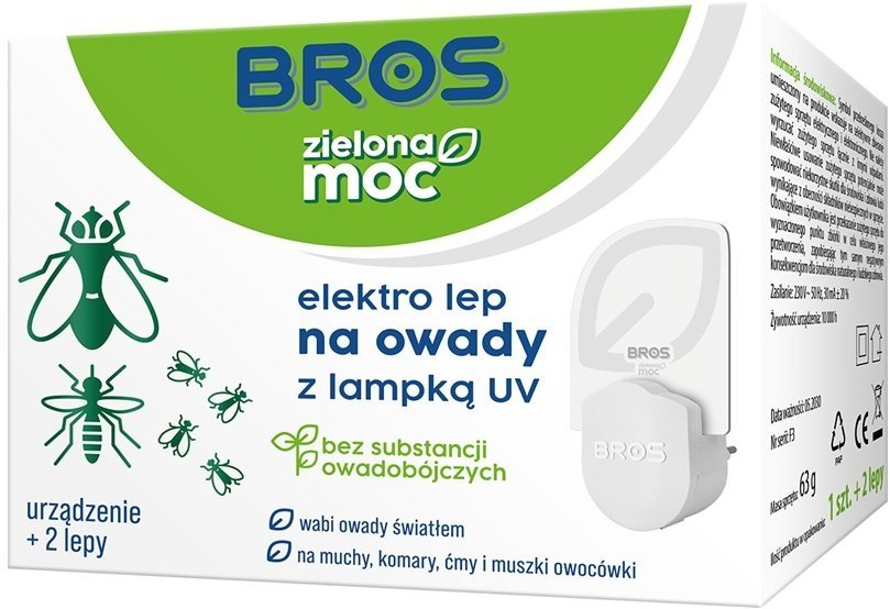 Bros Zielona Moc elektro lep na owady z lampką UV urządzenie + 2 wkłady