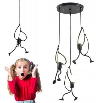 Lampa Wisząca Sufitowa Potrójna Nowoczesna Ludzik Humanoid Loft