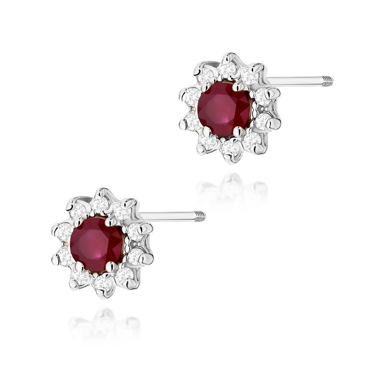 Złote kolczyki Rubin 2 x 0,15ct białe złoto sztyft zakręcany pr. 585