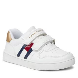 Buty dla dziewczynek - Sneakersy Tommy Hilfiger Flag Low Cut Velcro Sneaker T1A9-32956-1355 S White/Platinum X048 - grafika 1