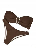 Stroje kąpielowe - Wiązany Strój Kąpielowy Dwuczęściowy Damski Modny Bikini Z Klamrą Brązowy M - miniaturka - grafika 1