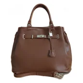 Torebki damskie - Skórzana Włoska duża torba Vera Pelle,złote okucia ,kłódka Camel BERK753C - miniaturka - grafika 1