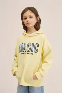 Bluzy damskie - Mango Kids Kids bluza bawełniana dziecięca kolor żółty z kapturem z aplikacją - grafika 1
