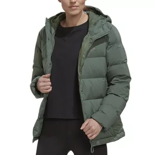 Kurtki i kamizelki sportowe damskie - Kurtka adidas Helionic Hooded Down HG8746 - zielona - grafika 1