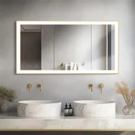 Lustra - WISFOR Lustro łazienkowe LED ze złotą aluminiową ramą 160x80cm, lustro ścienne z przełącznikiem dotykowym, ściemniane przeciwmgielnie do makijażu w łazience i sypialni - miniaturka - grafika 1