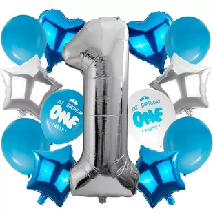 PAL Zestaw balonów na roczek niebieski - 14 szt. 400120 - Baby shower i roczek - miniaturka - grafika 1