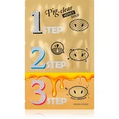 Maseczki do twarzy - Holika Pig Clear Black Head 3-Step Kit zestaw oczyszczających plastrów na nos Honey Gold - miniaturka - grafika 1