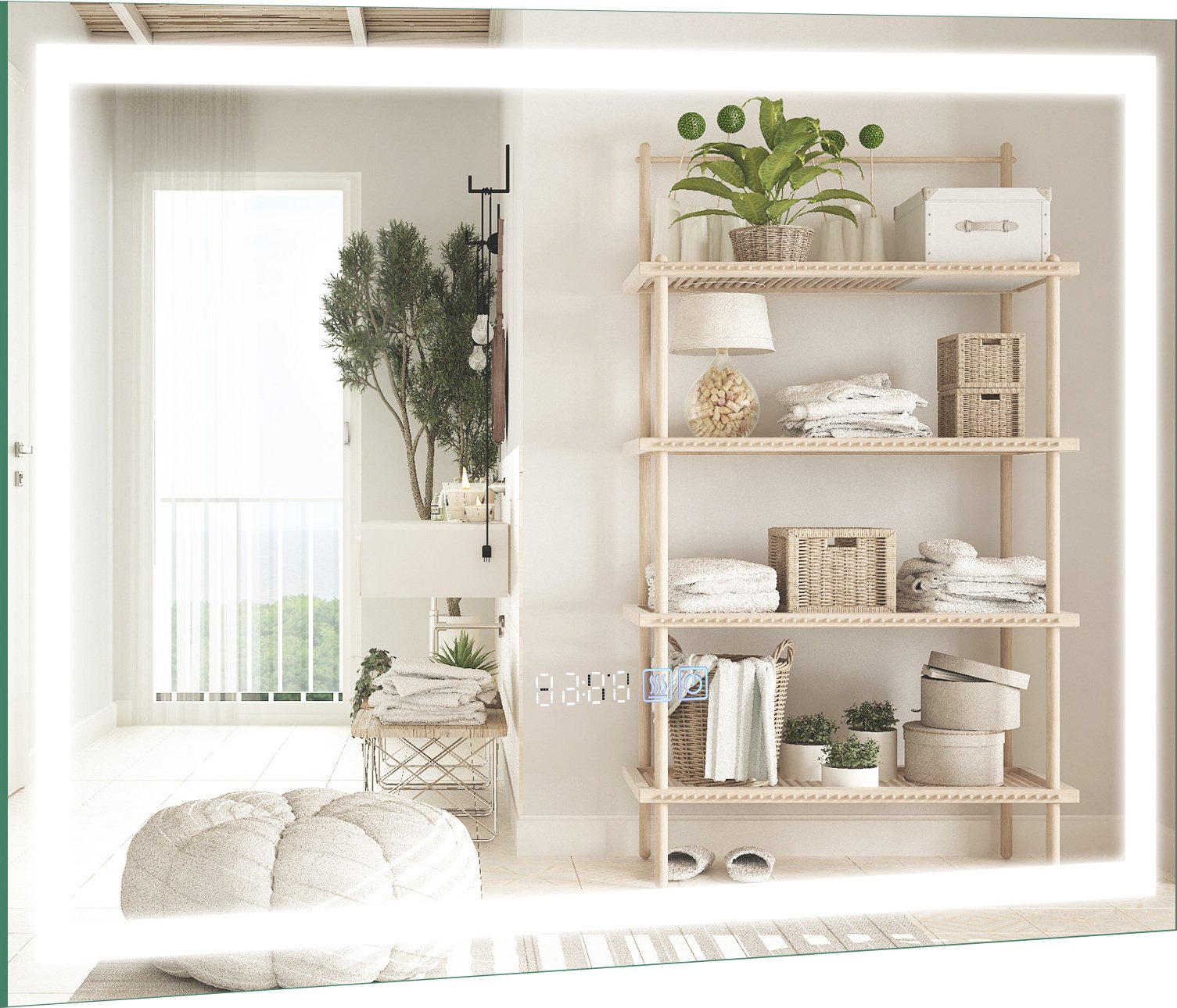 Lustro łazienkowe LED COSTWAY 60 x 40 CM z płynną regulacją jasności, 3 temperaturami barwowymi, funkcją przeciwmgielną i funkcją pamięci