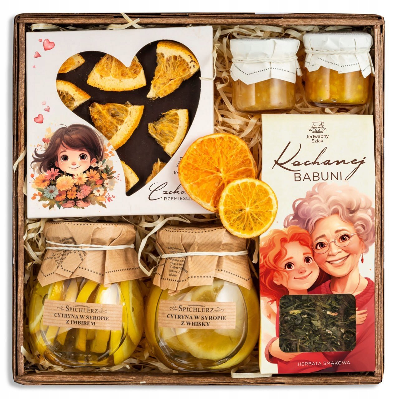Kosz na Dzień Babci i Dziadka herbata czekolada Dla Babci zestaw