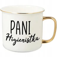 Kubki - KUBEK UCHO RANT ZŁOTY PORCELANOWY RETRO PREZENT DLA PANI HIGIENISTKA WZORY - miniaturka - grafika 1