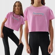 Koszulki i topy damskie - T-SHIRT DZIEWCZĘCY 4F KOSZULKA DZIECIĘCA CROP TOP BAWEŁNIANA SS24 Ttshf1151 - miniaturka - grafika 1
