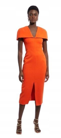 KAREN MILLEN POMARAŃCZOWA PROSTA SUKIENKA MIDI NA ZAMEK 36 B1C