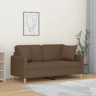 Sofy i kanapy - vidaXL 2-osobowa sofa z poduszkami, brązowa, 140 cm, tkanina - miniaturka - grafika 1