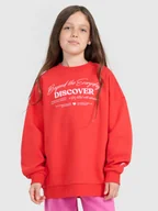 Bluzy dla dziewczynek - 4F Bluza dresowa oversize nierozpinana bez kaptura dziewczęca - czerwona 122 (6-7 lat) - miniaturka - grafika 1