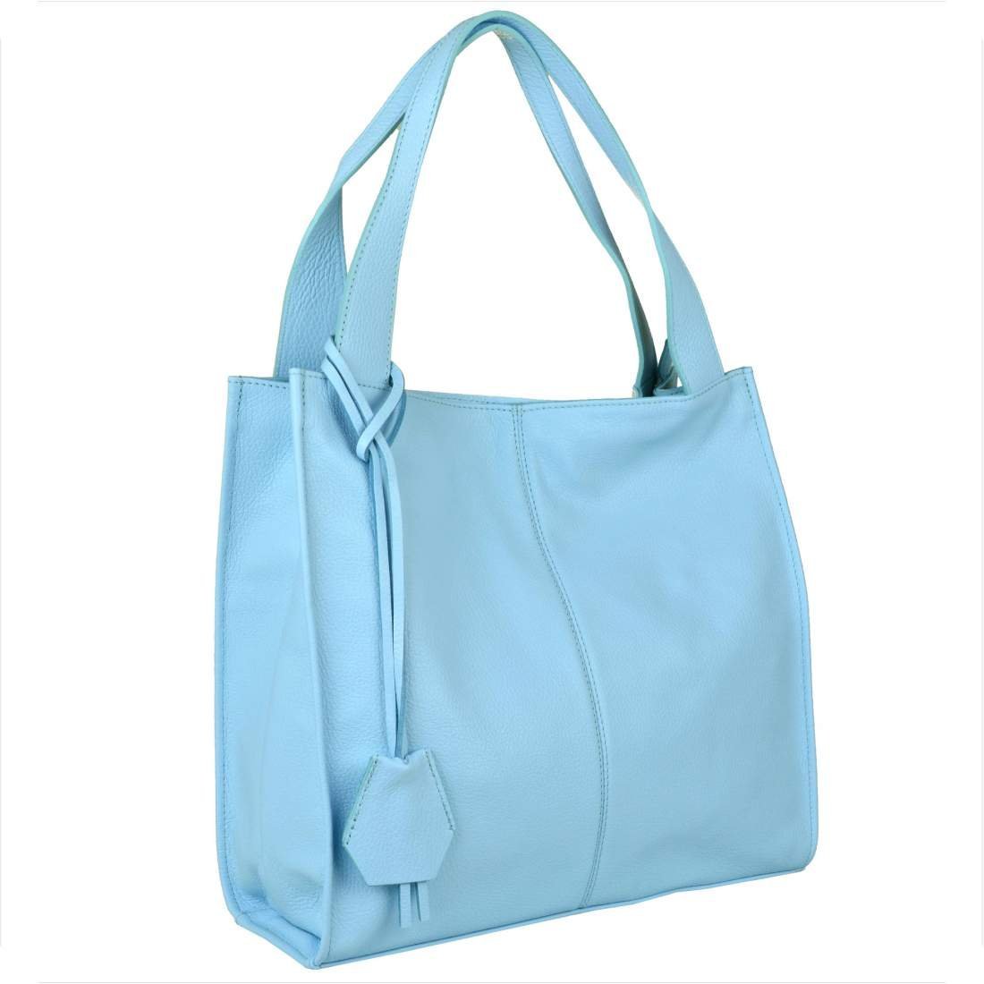 Duża torebka włoska shopper bag skóra naturalna niebieski błękitny