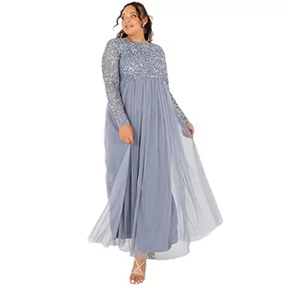 Sukienki - Maya Deluxe Damska taupe Blush krótki rękaw w paski druhna sukienka maxi formalna, zakurzony niebieski, 6 - grafika 1