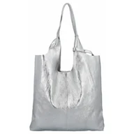 Torebki damskie - Włoska Torebka Skórzana Shopper Bag z Kosmetyczką 165 Srebrna - miniaturka - grafika 1
