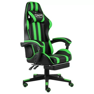 vidaXL Fotel dla gracza z podnóżkiem, czarno-zielony, sztuczna skóra (20529) - Fotele gamingowe - miniaturka - grafika 1