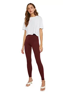 Trendyol Damskie legginsy bordowe, wysokie stanowiska, podstawowe dzianinowe rajstopy, Burgundia, M - Rajstopy - miniaturka - grafika 1