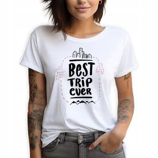 Koszulka Damska Biała T-Shirt roz.XXL Na Wyjazd BEST TRIP EVER Wiele Wzorów - Zestawy upominkowe - miniaturka - grafika 1