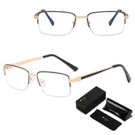 Okulary korekcyjne, oprawki, szkła - Metalowe półramkowe okulary zerówki z filtrem Blue Light do komputera 25147D złoty/czarny - miniaturka - grafika 1
