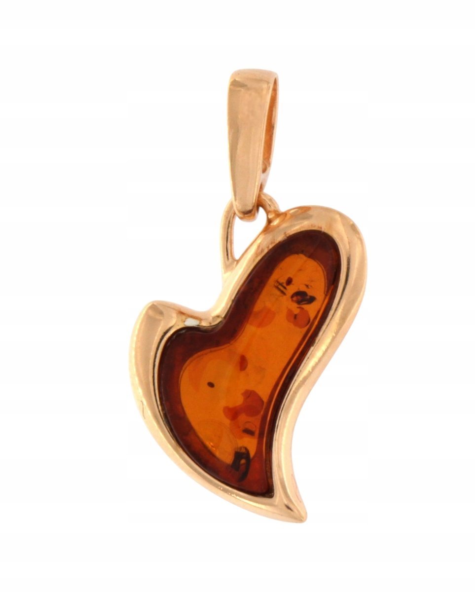 Zawieszka serce bursztynowe koniakowe srebro 925 pozłacane 24K