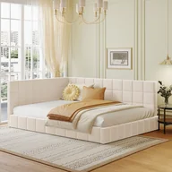 Sofy i kanapy - Łóżko tapicerowane Fortuna-Lai 140x200cm z listwowym stelażem i aksamitnym obiciem rozkładana sofa rozkładana sofa rozkładana sofa rozkładana sofa rozkładana łóżko dwuosobowe, beżowy - miniaturka - grafika 1