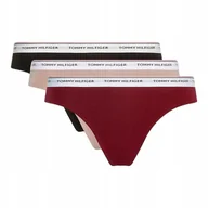 Majtki damskie - TOMMY HILFIGER STRINGI DAMSKIE MAJTKI THONG 3P CZARNE/BORDOWE/BRĄZOWE r.XS - miniaturka - grafika 1
