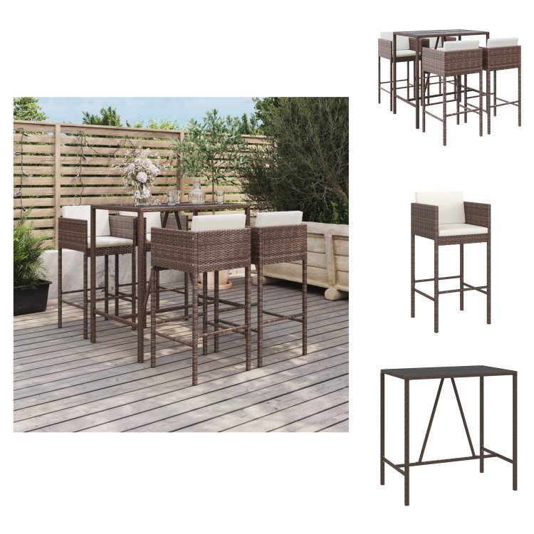 vidaXL 5-częściowy ogrodowy zestaw barowy z poduszkami brązowy polirattan - Zestawy mebli ogrodowych