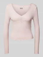 Bluzki damskie - Bluzka z długim rękawem o kroju slim fit z mieszanki bawełny z falbanami model ‘BETTY’ - miniaturka - grafika 1