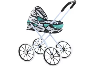 Wózek Dla Lalek Duże Koła Składany Zebra Turkus - Wózki dla lalek - miniaturka - grafika 2
