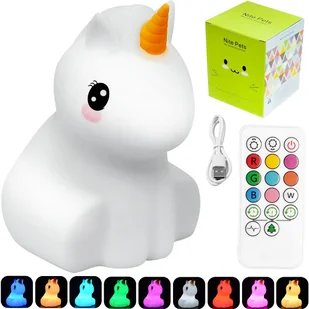 MIĘKKA Lampka Nocna JEDNOROŻEC Dla Dzieci Kolorowa SILIKONOWA RGB LED Pilot NL-40 - Lampy stojące - miniaturka - grafika 1