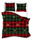 Pościel dla dzieci - POŚCIEL bawełniana ŚWIĄTECZNA 140x200 + 70x90 kratka śnieżynki gwiazdki - miniaturka - grafika 1