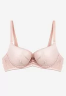 Biustonosze - Różowy Biustonosz Push Up z Przeszyciami i Wzorem w Kropki Azurelle - miniaturka - grafika 1